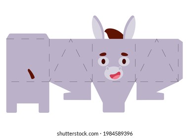 Party favor box donkey design for sweets, candies, small presents, bakery. Package template, great design for any purposes, birthdays, baby showers, halloween, christmas. Vector stock illustration