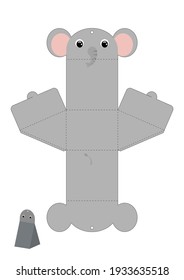 Party favor box elephant design for sweets, candies, presents. Packaging die cut template, great for any purposes, birthdays, baby showers. Editable blueprint layout with cutting and scoring lines.