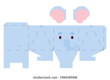 Party favor box elephant design for sweets, candies, small presents, bakery. Package template, great design for any purposes, birthdays, baby showers, halloween, christmas. Vector stock illustration