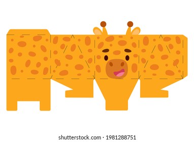 Party favor box giraffe design for sweets, candies, small presents, bakery. Package template, great design for any purposes, birthdays, baby showers, halloween, christmas. Vector stock illustration.