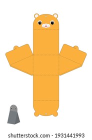 Party favor box hamster design for sweets, candies, presents. Packaging die cut template, great for any purposes, birthdays, baby showers. Editable blueprint layout with cutting and scoring lines.