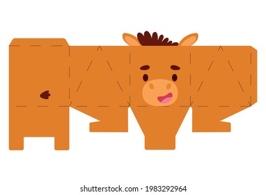 Party favor box horse design for sweets, candies, small presents, bakery. Package template, great design for any purposes, birthdays, baby showers, halloween, christmas. Vector stock illustration