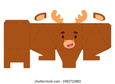 Party favor box moose design for sweets, candies, small presents, bakery. Package template, great design for any purposes, birthdays, baby showers, halloween, christmas. Vector stock illustration.