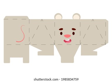 Party favor box mouse design for sweets, candies, small presents, bakery. Package template, great design for any purposes, birthdays, baby showers, halloween, christmas. Vector stock illustration