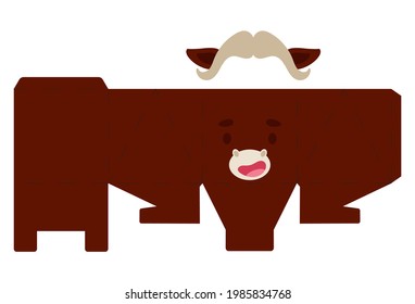 Party favor box musk ox design for sweets, candies, small presents, bakery. Package template, great design for any purposes, birthdays, baby showers, halloween, christmas. Vector stock illustration
