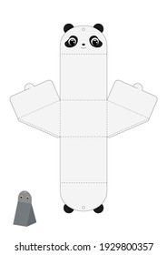 Party favor box panda design for sweets, candies, presents. Packaging die cut template, great for any purposes, birthdays, baby showers. Editable blueprint layout with cutting and scoring lines.