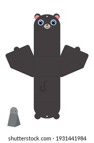 Party favor box panther design for sweets, candies, presents. Packaging die cut template, great for any purposes, birthdays, baby showers. Editable blueprint layout with cutting and scoring lines.