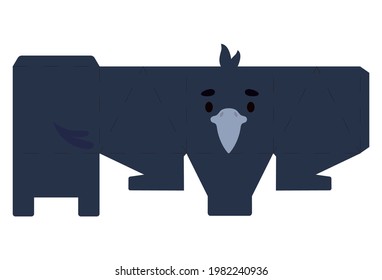 Party favor box raven design for sweets, candies, small presents, bakery. Package template, great design for any purposes, birthdays, baby showers, halloween, christmas. Vector stock illustration.