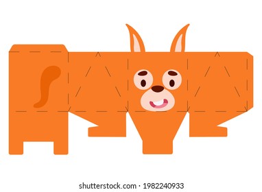 Party favor box squirrel design for sweets, candies, small presents, bakery. Package template, great design for any purposes, birthdays, baby showers, halloween, christmas. Vector stock illustration.