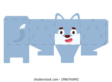 Party favor box wolf design for sweets, candies, small presents, bakery. Package template, great design for any purposes, birthdays, baby showers, halloween, christmas. Vector stock illustration.