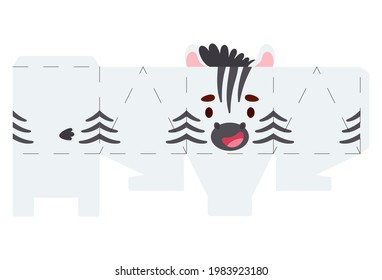 Party favor box zebra design for sweets, candies, small presents, bakery. Package template, great design for any purposes, birthdays, baby showers, halloween, christmas. Vector stock illustration.