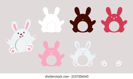 Party favor bunny candy holder. Layered paper decoration treat holder for dome. Hanger for sweets, candies for birthday, baby shower, Easter, Christmas. Print, cut out, glue. Vector stock illustration