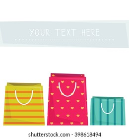 Party favor goodie bags. Set of three colorful bags with text space. Vector illustration 