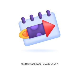 party or festival schedule concept. annual event. fireworks or new year party. illustration of a firecracker or rocket firework with calendar. symbol or icon. minimalist 3d style design. element