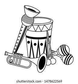 party festive celebration carnival happy entertainment, instruments with decoration cartoon vector illustration graphic design