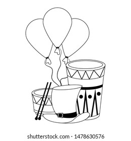 party festive celebration carnival happy entertainment, drums instruments with decoration cartoon vector illustration graphic design