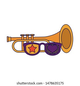 party festive celebration carnival happy entertainment, trumpet instrument with decoration cartoon vector illustration graphic design