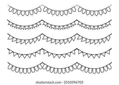 party flag decorations, available in outline style, birthday and anniversary celebrations. editable vector eps 10.