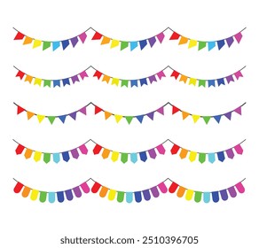 party flag decorations, available in rainbow style. birthday and anniversary celebrations. editable vector eps 10.