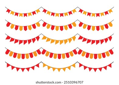 party flag decorations, available in red and orange style. birthday and anniversary celebrations. editable vector eps 10.