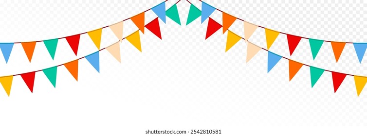 Party flag garland. Colorful bunting flags party decoration background