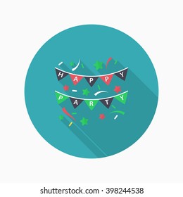 Party flag icon , Vector flat long shadow design.