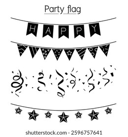 Party flag, pennant, Decoration, Bunting vector illustration graphic design in thin line style in glyph style