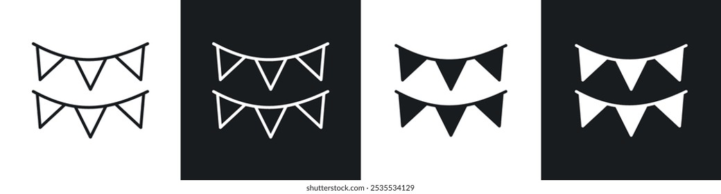 Party flag vector icon set in black and white. EPS 10 illustration