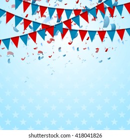 Party Flags Abstract USA Background With Confetti. Vector Graphic Design