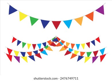 Banderas del partido de fondo con Ilustración vectorial. Banderines decorativos coloridos de la fiesta para la celebración del cumpleaños. Decoración para carnaval, fiesta y festival. Elementos de Vector.