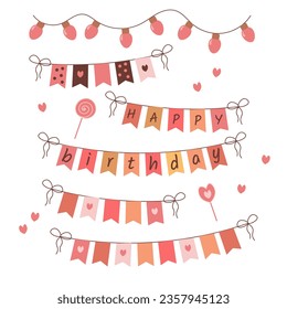 Party flags, birthday party design elements. Happy birthday bunting.