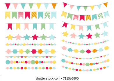 Party Flags, Buntings for Creating a Party Invitation or Card. Vector Illustration EPS10