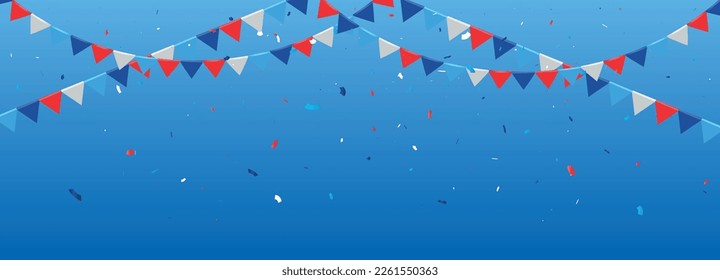 Party flags with confetti. Celebration banner event. Vector stock