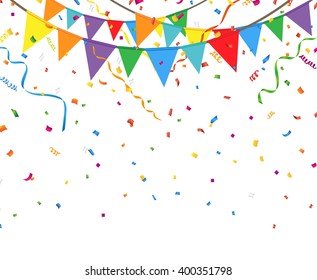 Party flags with confetti and streamer
