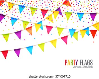 Colorful Party Flags Confetti Ribbons Falling Stock Vector (Royalty ...