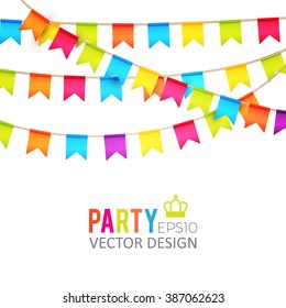 Party Flags Design with Confetti. Holiday Template. Vector illustration
