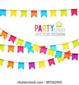 Party Flags Design with Confetti. Holiday Template. Vector illustration