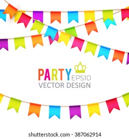 Party Flags Design with Confetti. Holiday Template. Vector illustration