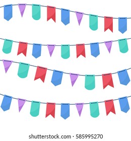 Party flags garlands set on white background. Holiday design. Vector.