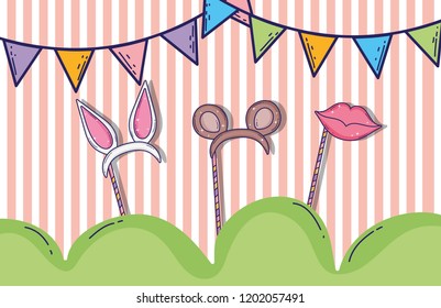 party flags with headbands animals ears and mouth