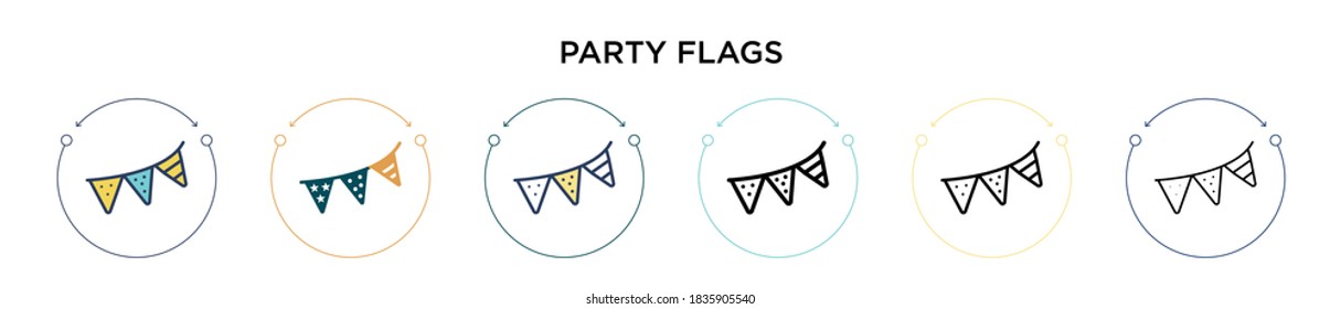 Party flags icon in filled, thin line, outline and stroke style. Vector illustration of two colored and black party flags vector icons designs can be used for mobile, ui, web