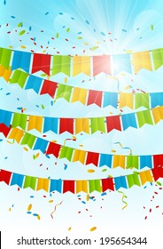 Party flags on sunny sky background
