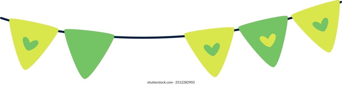 Party Flags Ribbon With Hearts Vector Illustration