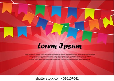 party flags with sling on red background.