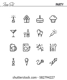 Party flat icon set. Collection of high quality outline symbols for web design, mobile app. Party vector thin line icons or logo.