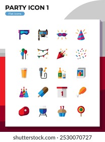 Party flat icon set. Icon of party, holiday, new year, birthday. Vector flat icons illustrations isolated on white transparent background