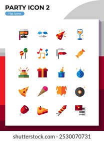 Party flat icon set. Icon of party, holiday, new year, birthday. Vector flat icons illustrations isolated on white transparent background