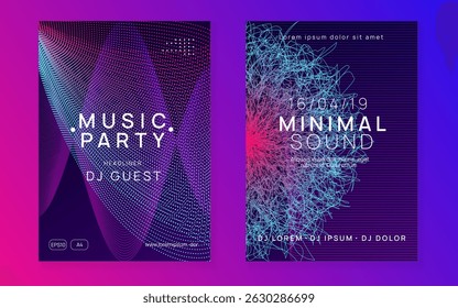 Party Flyer. Dance Banner. Electronic Radio Illustration. Electro Vector. Edm Festival Template. Pink Discotheque Background. Blue Techno Magazine. Violet Party Flyer