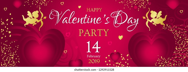 Party flyer with hearts and hand made patterns. Valentines Day Vector illustration for flyers, invitation, pos-ters, brochure, banners, greeting card