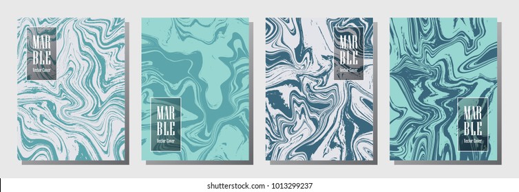 Party flyer or journal cover marble background patterns vector set. Minimalist booklet, magazine cover, party banner, poster, placard, journal background templates. Marble waves.